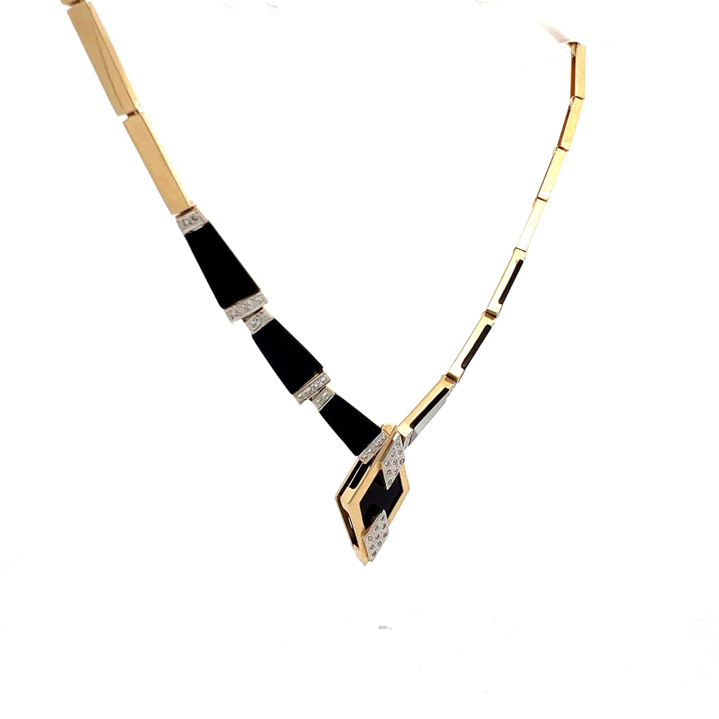 1980's Onyx & Diamond Collar Necklace in 14k