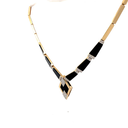 1980's Onyx & Diamond Collar Necklace in 14k