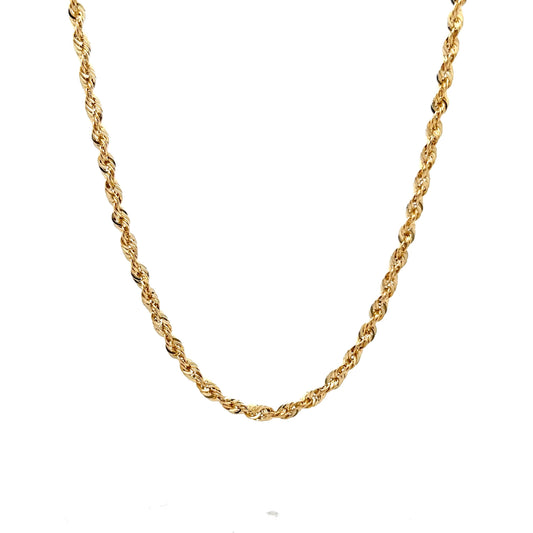 24 Inch Unisex Rope Chain Necklace in 14k Yellow Gold