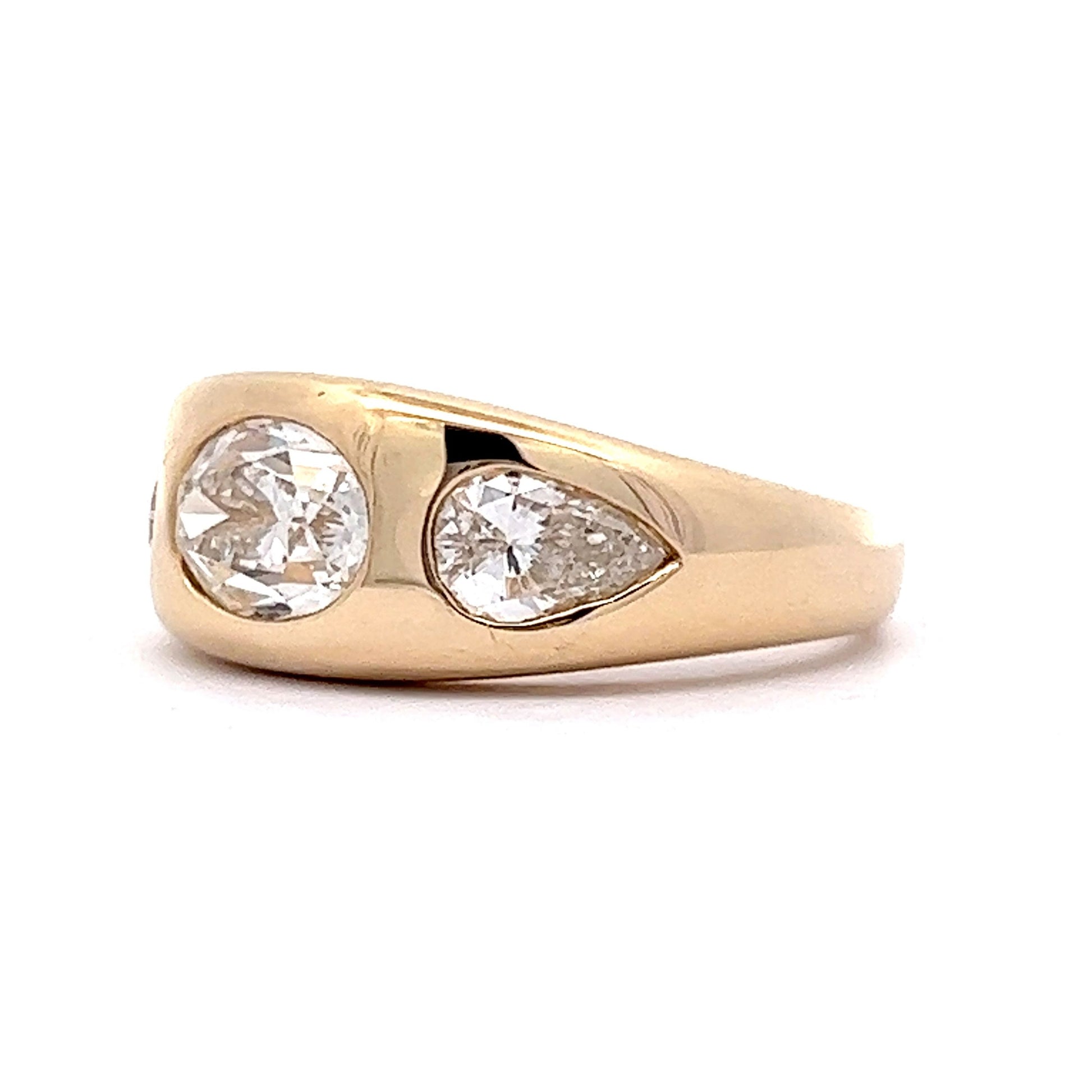 1.51 Three Stone Flush Set Diamond Cocktail Ring 14k Yellow Gold - Filigree  Jewelers