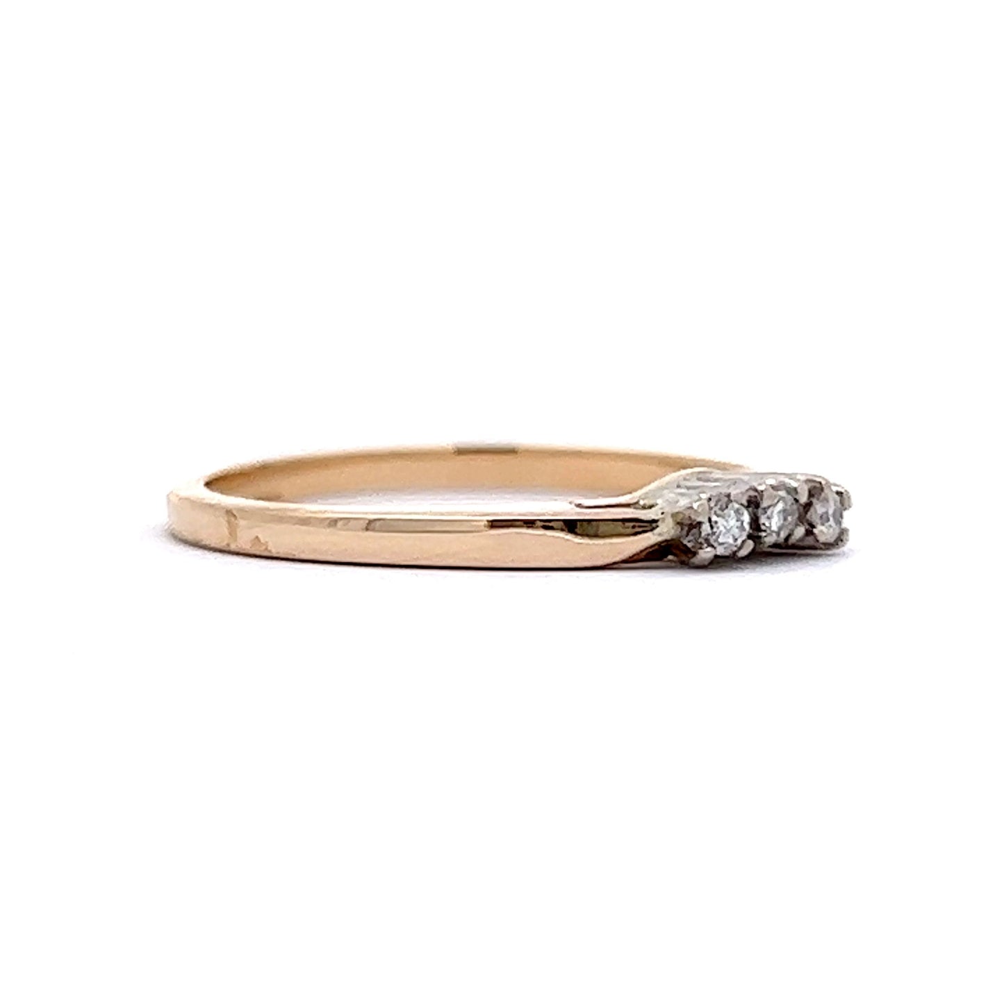 Three Stone Diamond Contoured Wedding Band in 14k Yellow & White Gold