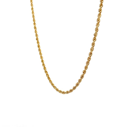 20 Inch Unisex Rope Chain Necklace in 14k Yellow Gold