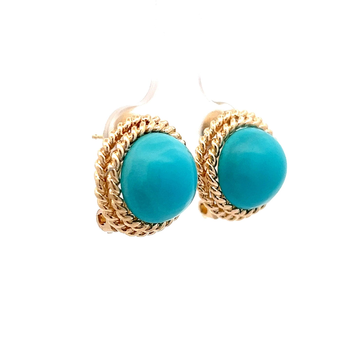 27.72 Cabochon Turquoise Stud Earrings in 14k