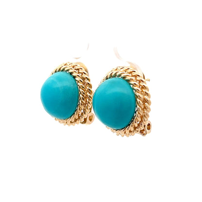 27.72 Cabochon Turquoise Stud Earrings in 14k