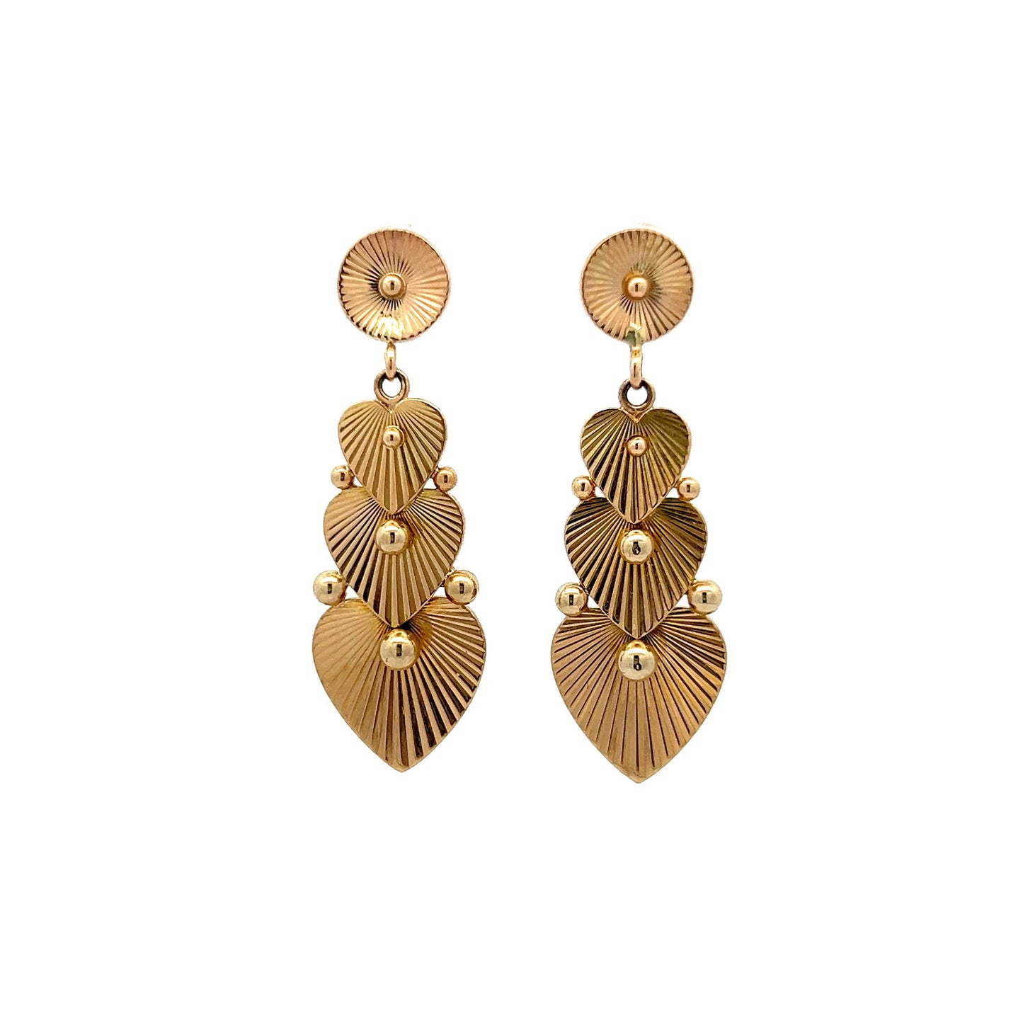 Stacked Heart Drop Earrings in 14k Yellow Gold