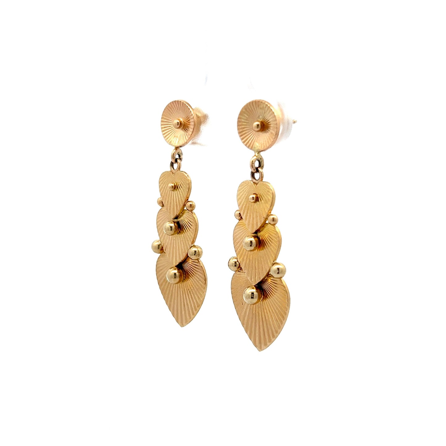 Stacked Heart Drop Earrings in 14k Yellow Gold