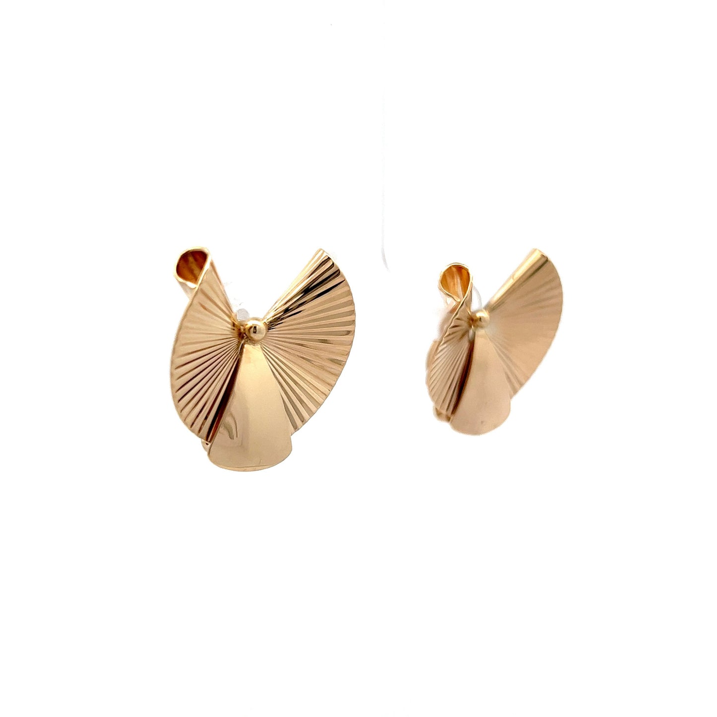 Retro Style Fan Stud Earrings in 14k Yellow Gold