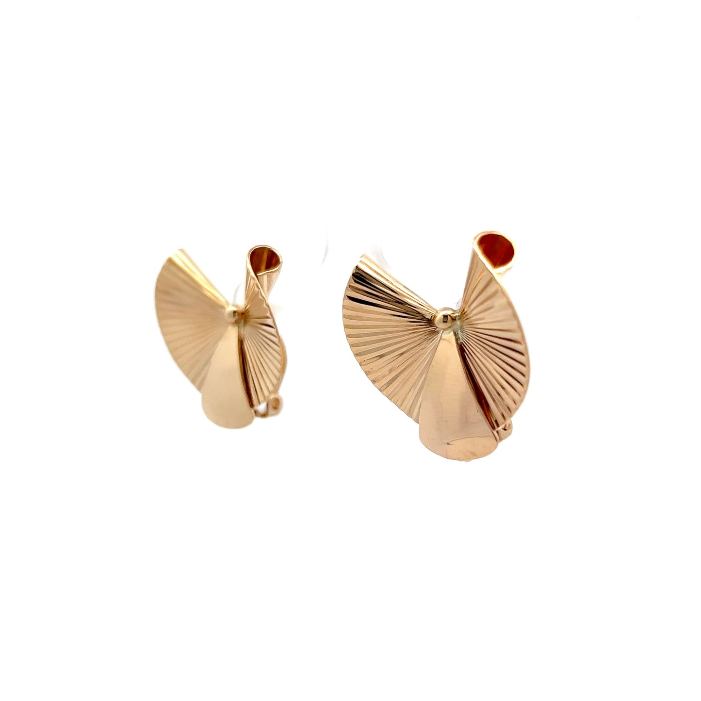 Retro Style Fan Stud Earrings in 14k Yellow Gold