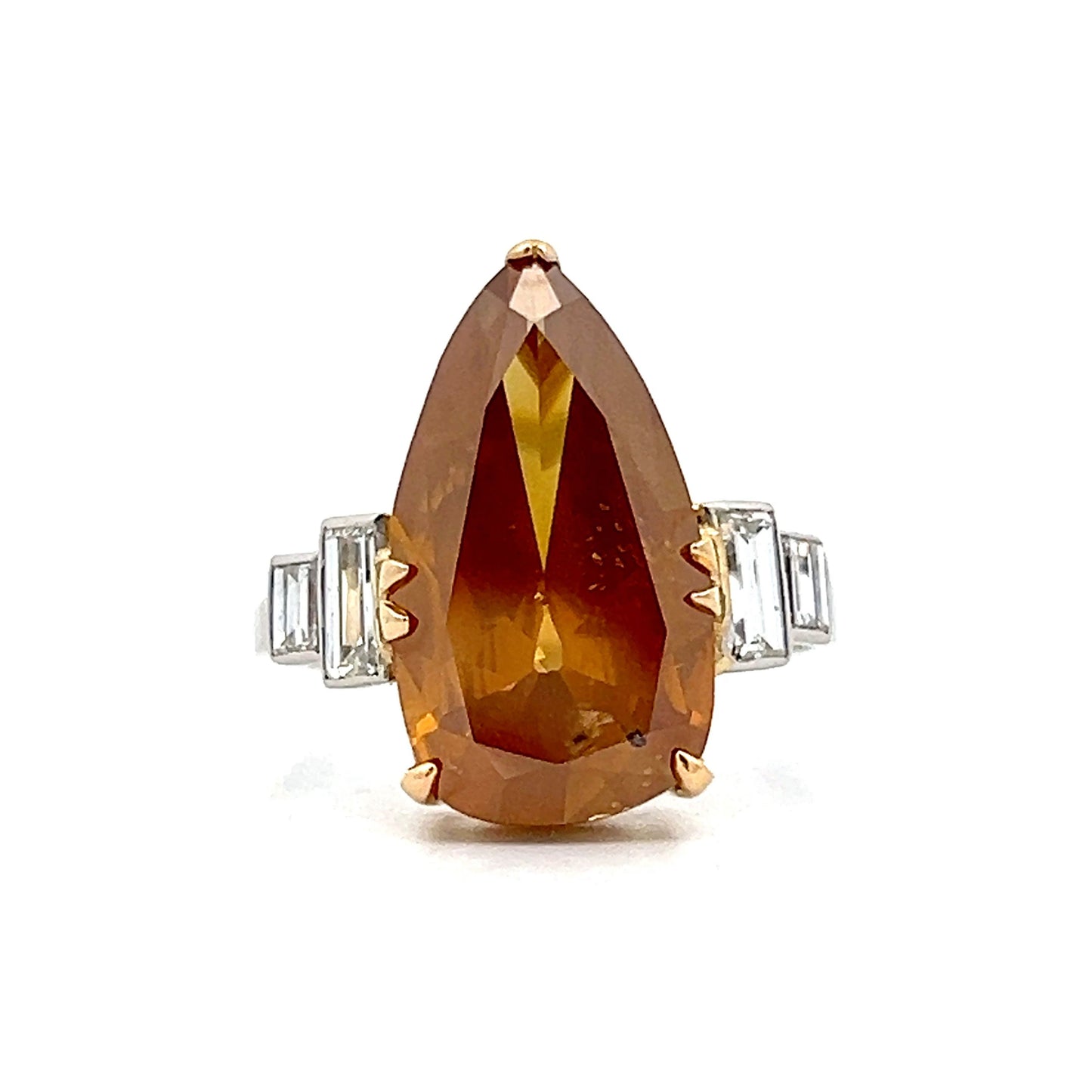 4.78 Pear Cut Brown Diamond in Yellow Gold & Platinum