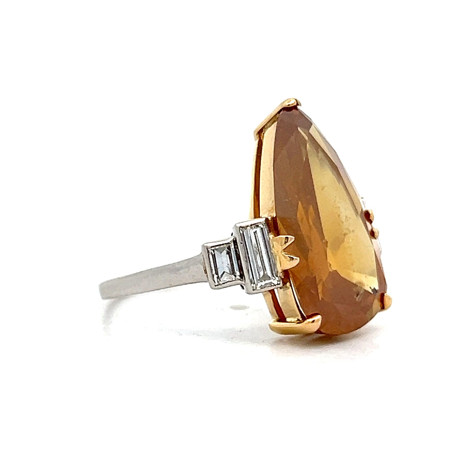 4.78 Pear Cut Brown Diamond in Yellow Gold & Platinum