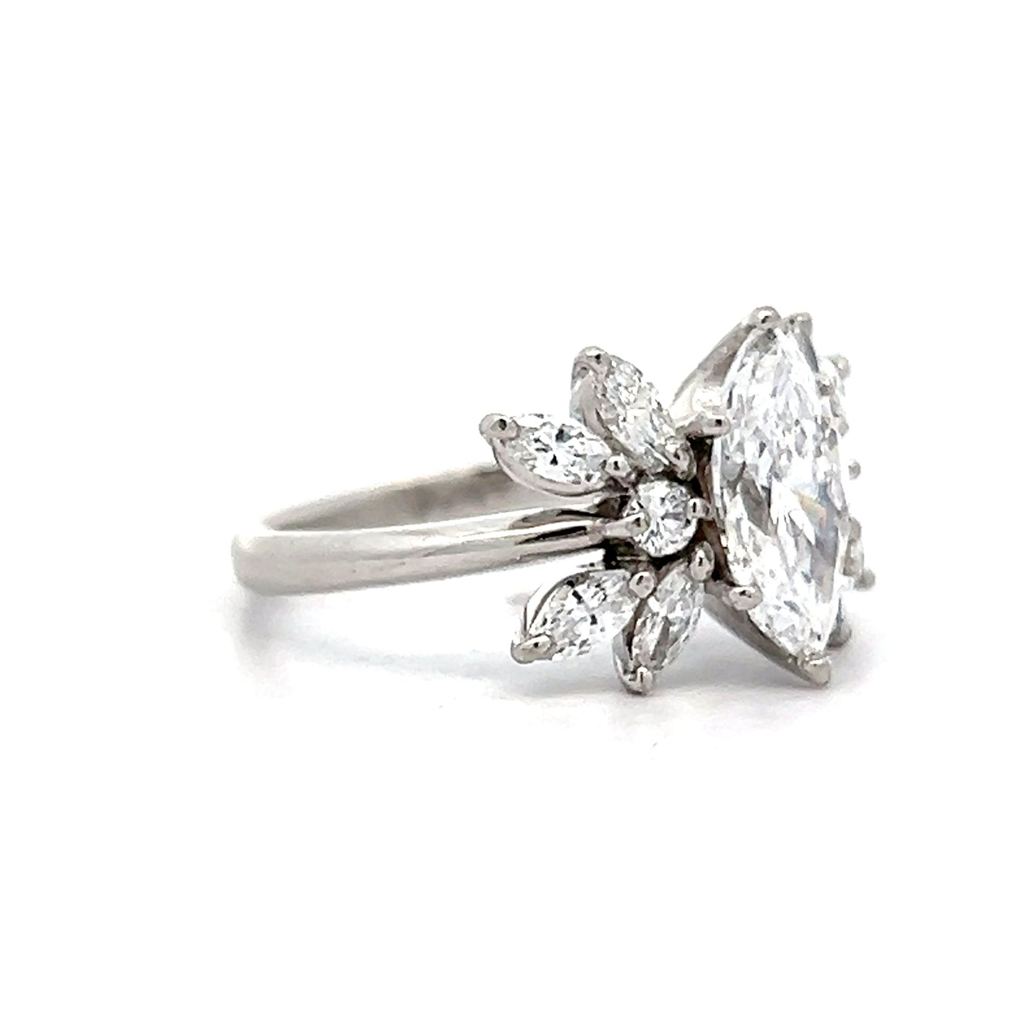 1.22 Marquise Diamond Cluster Engagement Ring in Platinum