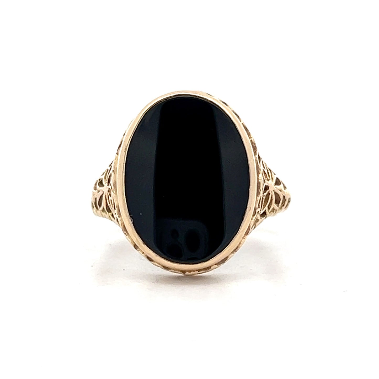 Vintage Art Deco Cabochon Onyx in 14k Yellow Gold