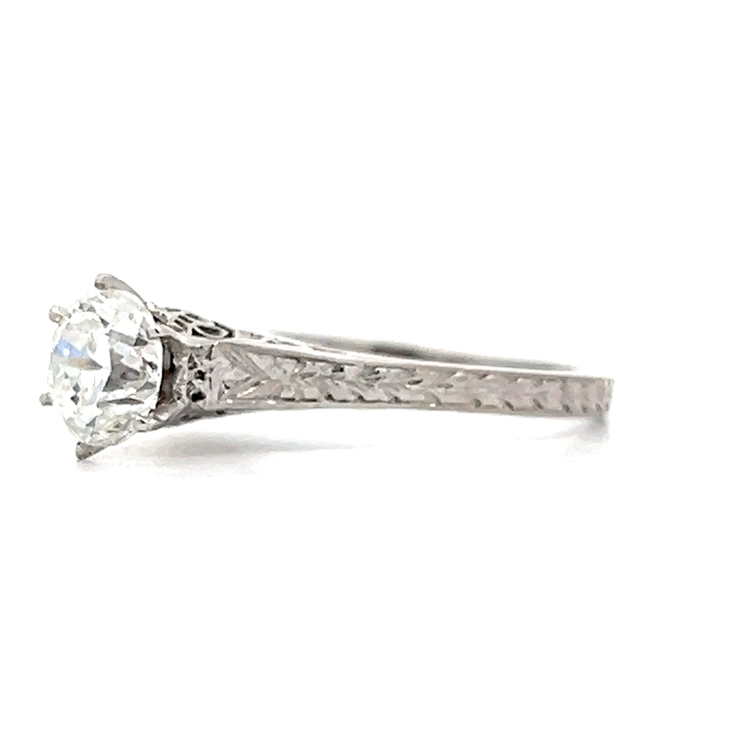 .91 Vintage Art Deco Transitional Cut Diamond in Platinum