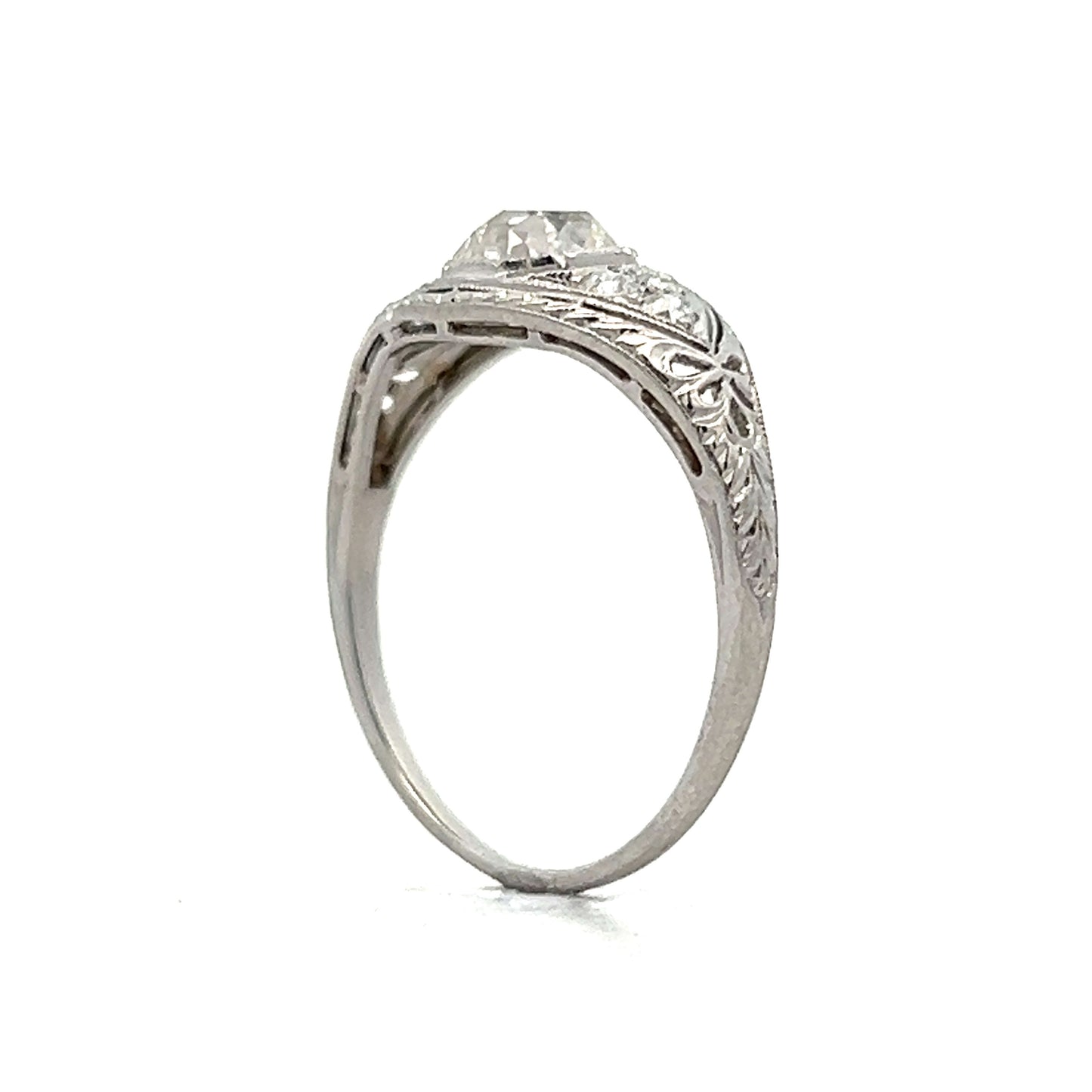 1.01 Antique Mine Cut Diamond Engagement Ring in Platinum