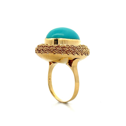 13.06 Vintage Cabochon Cut Turquoise Cocktail Ring in 18k