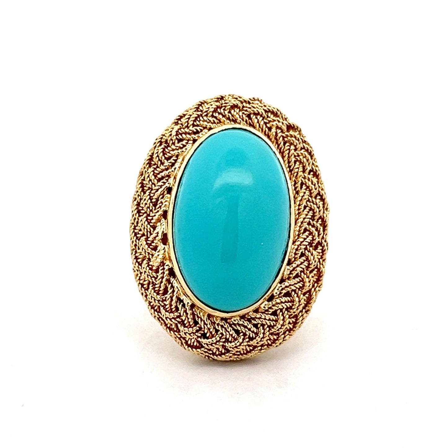 13.06 Vintage Cabochon Cut Turquoise Cocktail Ring in 18k