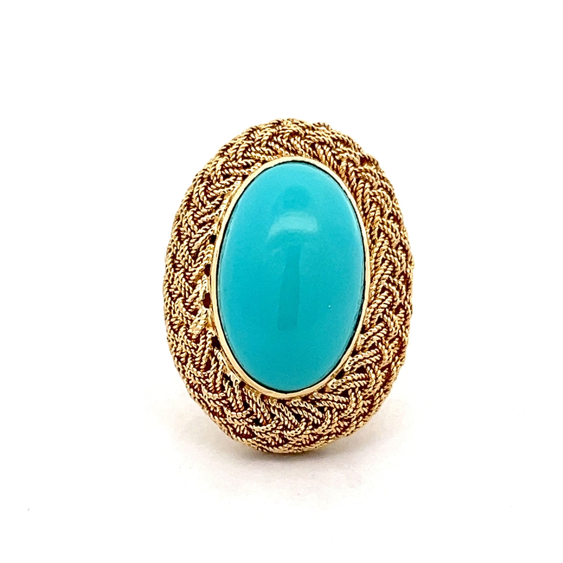 13.06 Vintage Cabochon Cut Turquoise Cocktail Ring in 18k