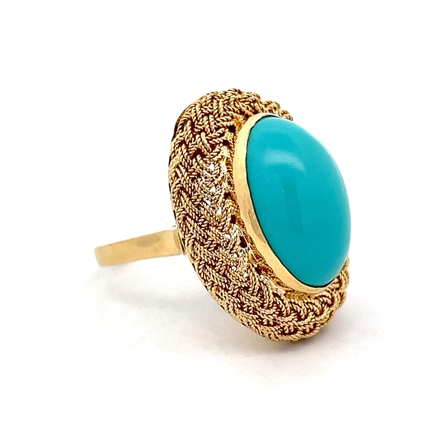 13.06 Vintage Cabochon Cut Turquoise Cocktail Ring in 18k