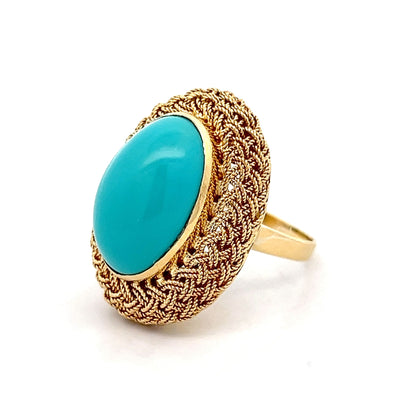 13.06 Vintage Cabochon Cut Turquoise Cocktail Ring in 18k