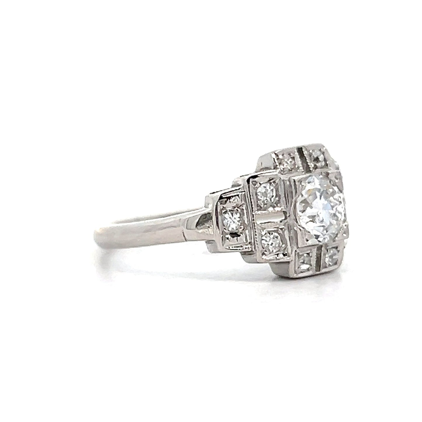 .57 Antique Deco Step Engagement Ring in 14k White Gold