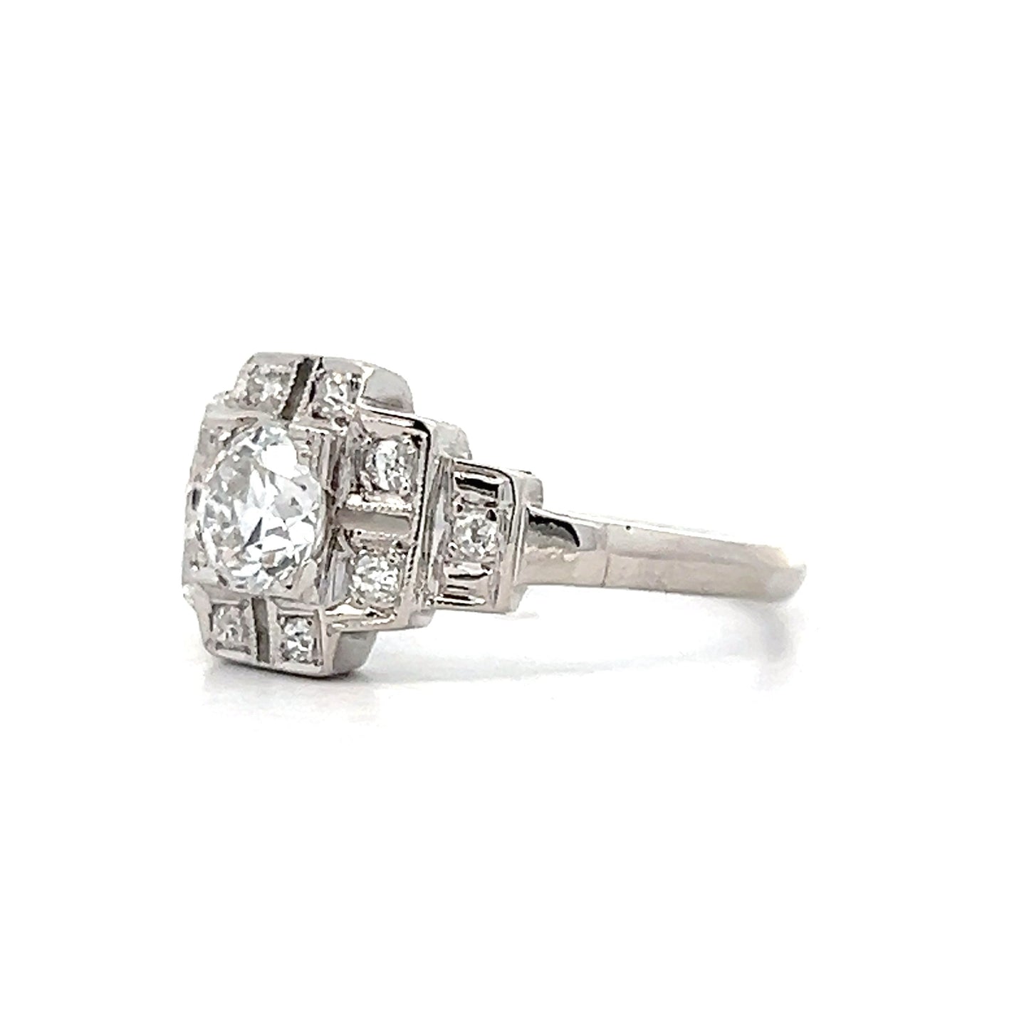 .57 Antique Deco Step Engagement Ring in 14k White Gold