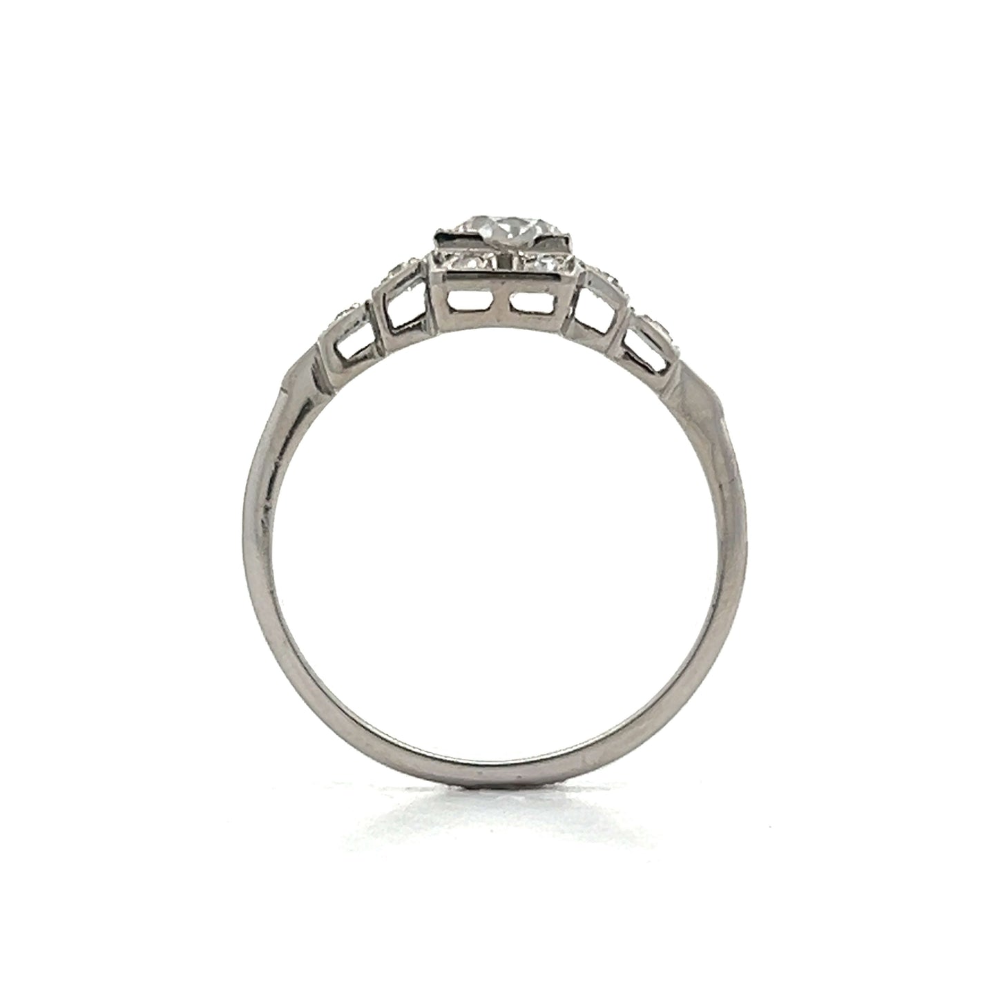 .57 Antique Deco Step Engagement Ring in 14k White Gold