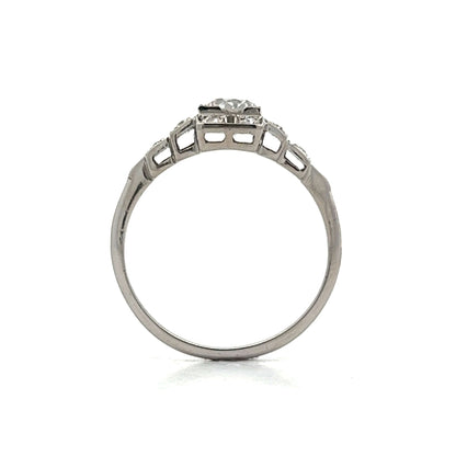 .57 Antique Deco Step Engagement Ring in 14k White Gold