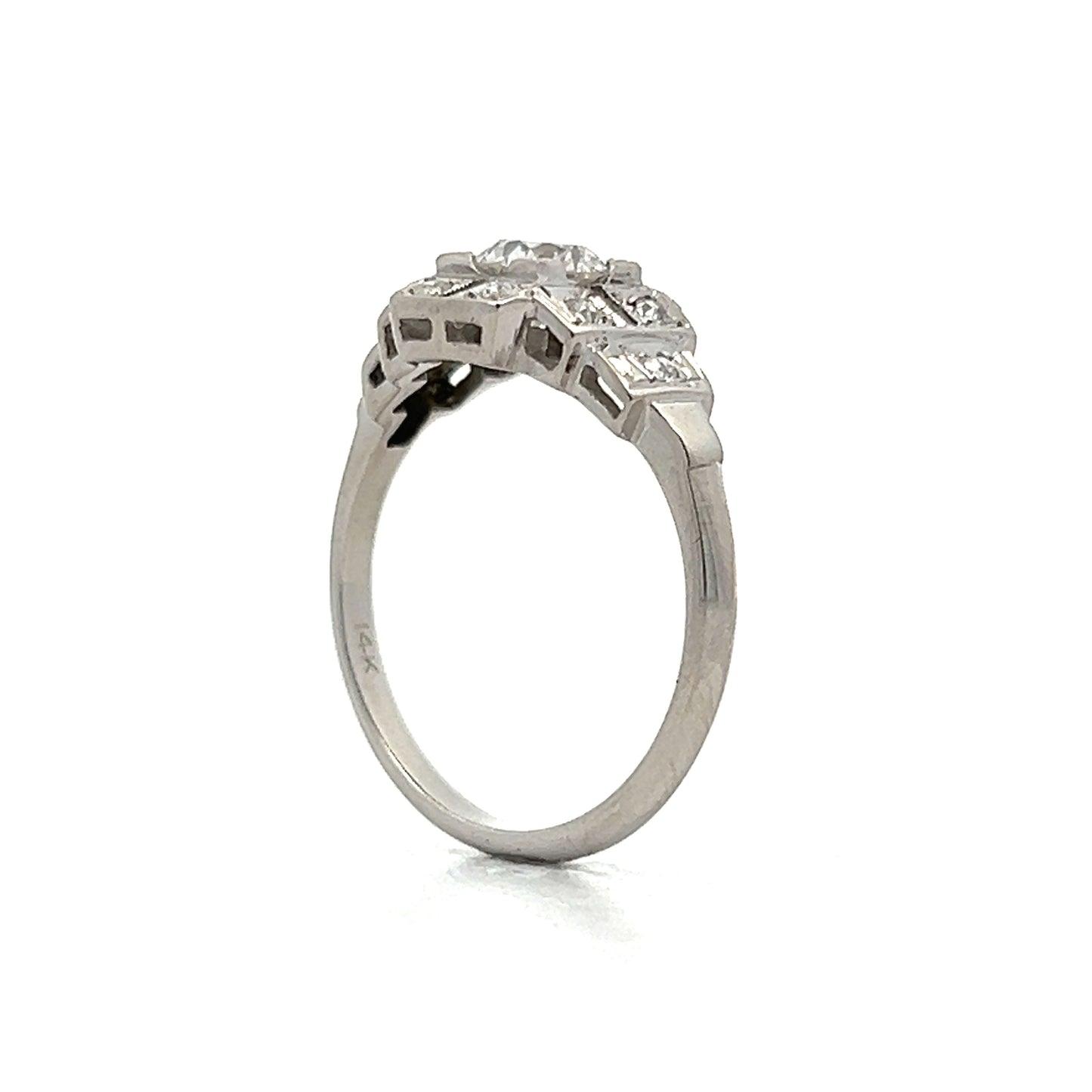 .57 Antique Deco Step Engagement Ring in 14k White Gold