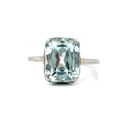 7.17 Vintage Emerald Cut Aquamarine Ring in 18k