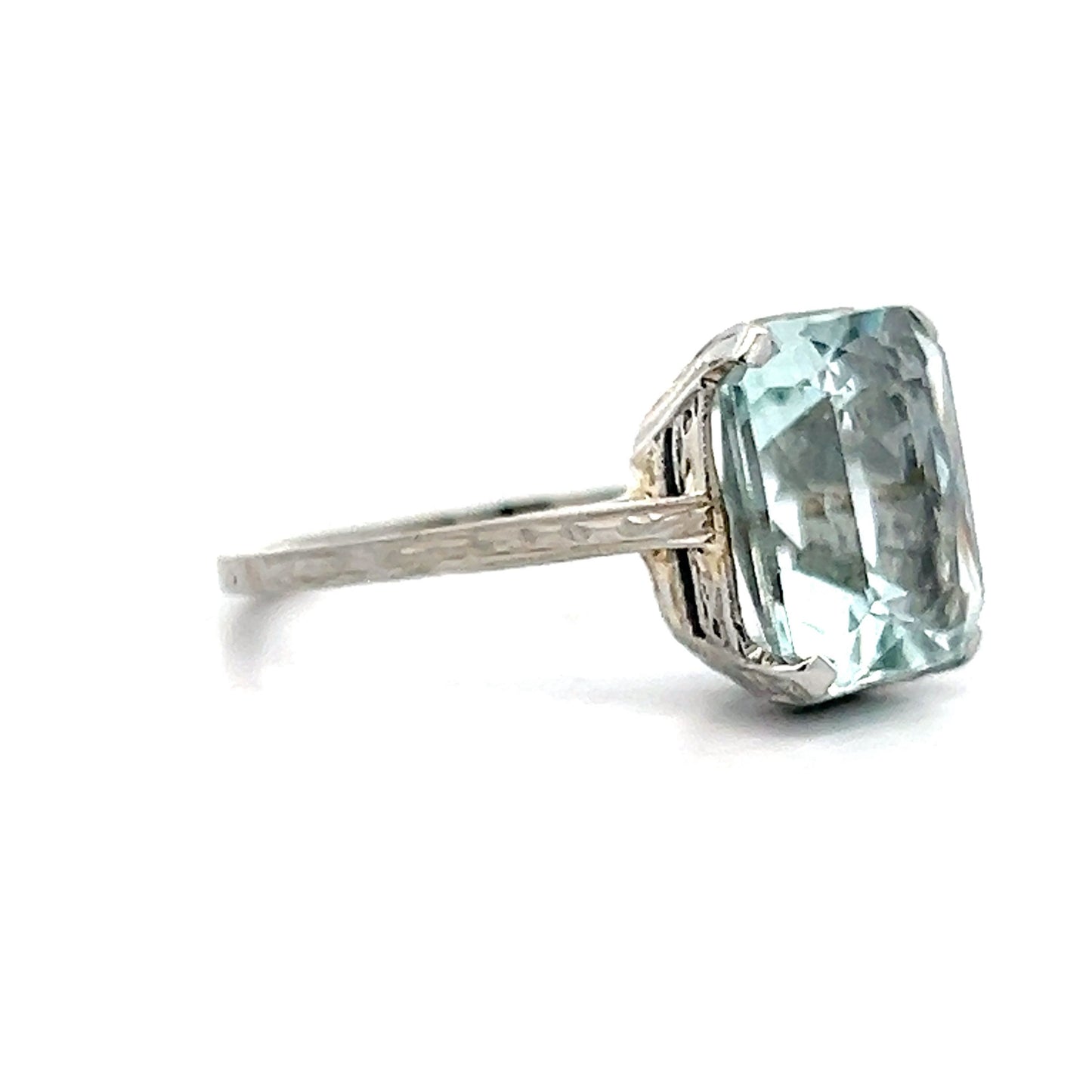 7.17 Vintage Emerald Cut Aquamarine Ring in 18k