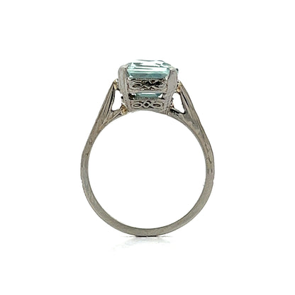 7.17 Vintage Emerald Cut Aquamarine Ring in 18k