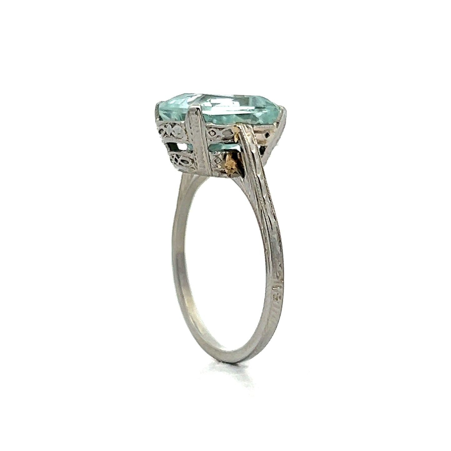 7.17 Vintage Emerald Cut Aquamarine Ring in 18k