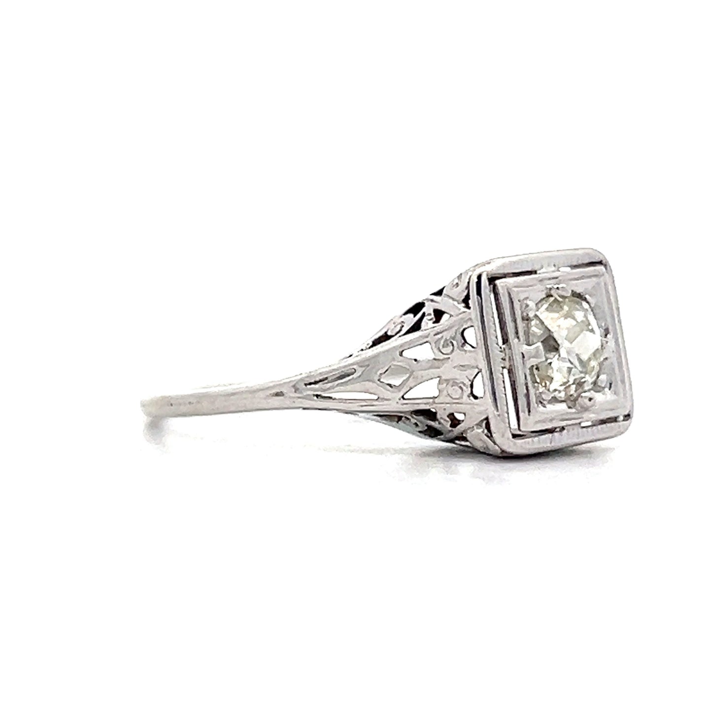 .33 Art Deco Mine Cut Diamond Engagement Ring in 14k