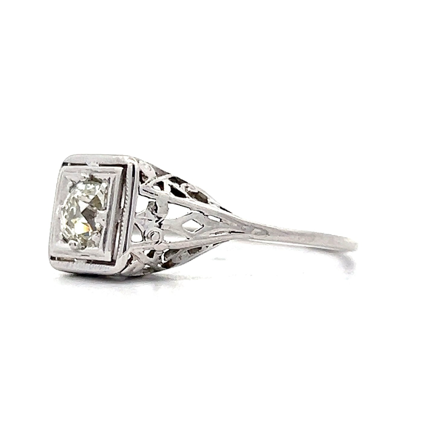 .33 Art Deco Mine Cut Diamond Engagement Ring in 14k