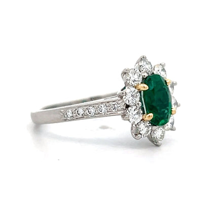 .75 Oval Emerald & Diamond Cocktail Ring in Platinum