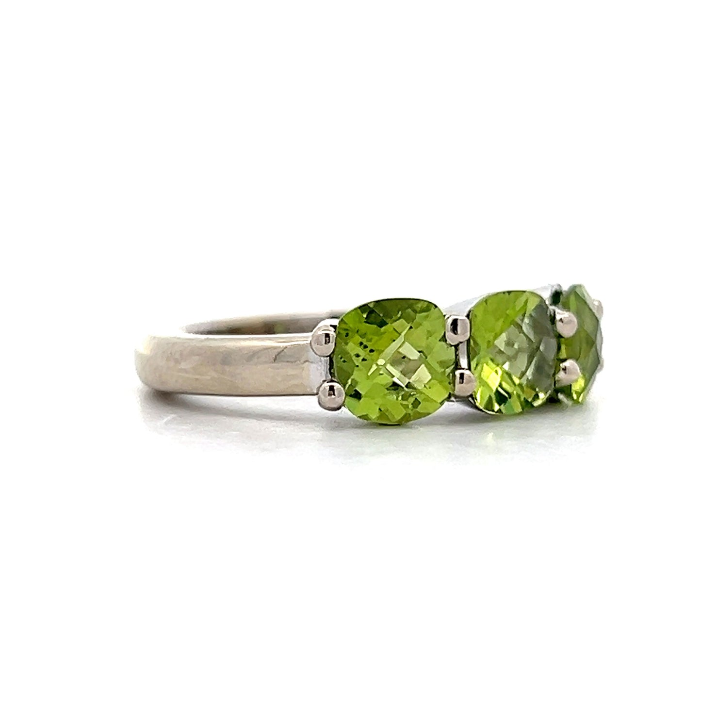 Peridot Three Stone Stacking Ring in 14k White Gold