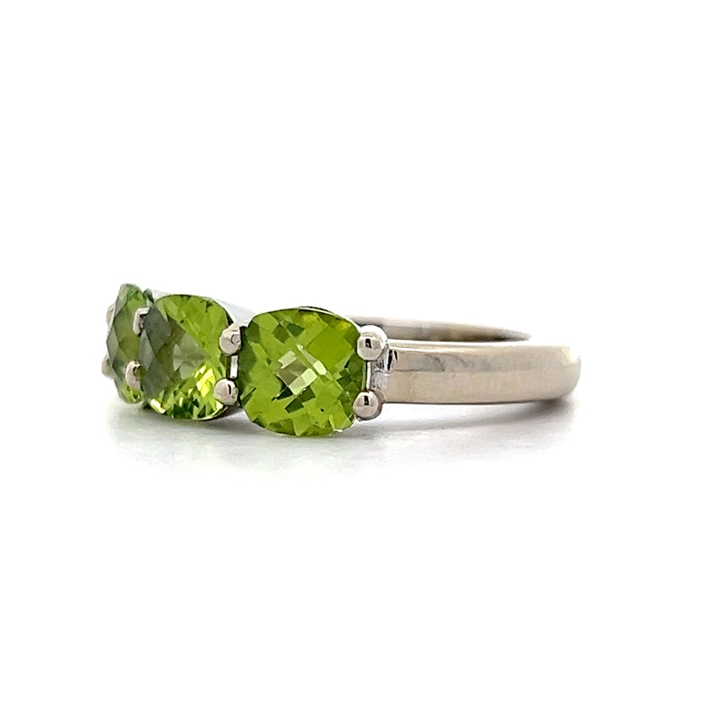 Peridot Three Stone Stacking Ring in 14k White Gold