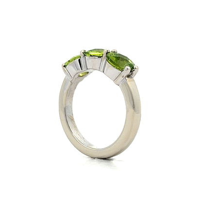 Peridot Three Stone Stacking Ring in 14k White Gold