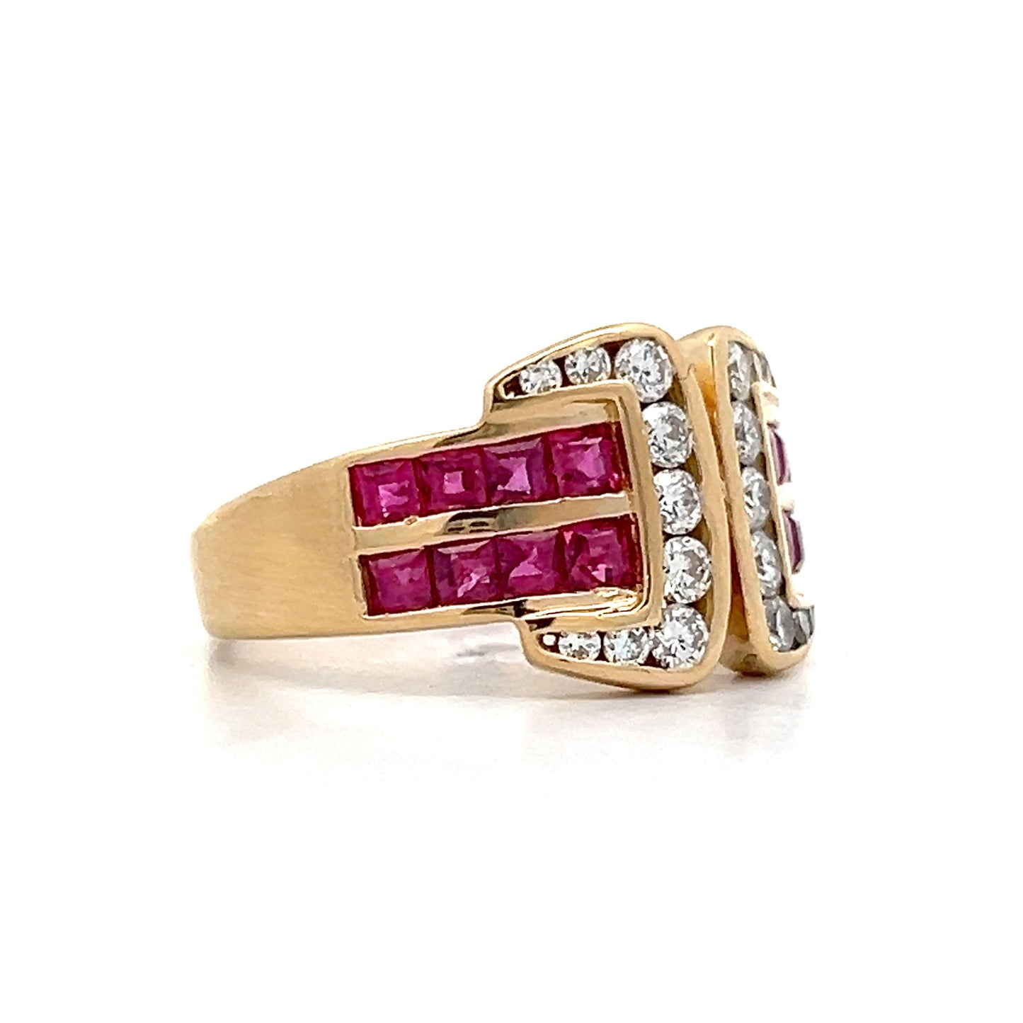 1.26 Ruby & Diamond Buckle Ring in 18k Yellow Gold