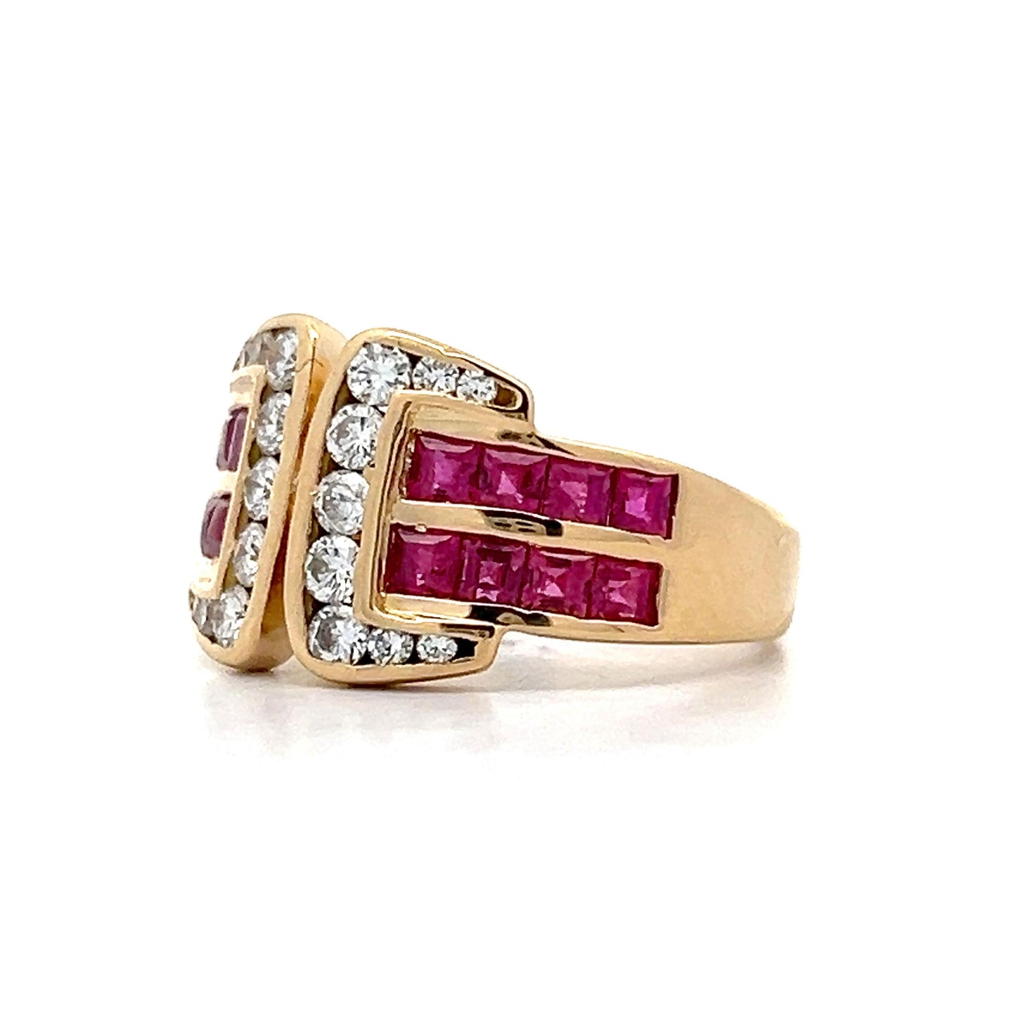 1.26 Ruby & Diamond Buckle Ring in 18k Yellow Gold