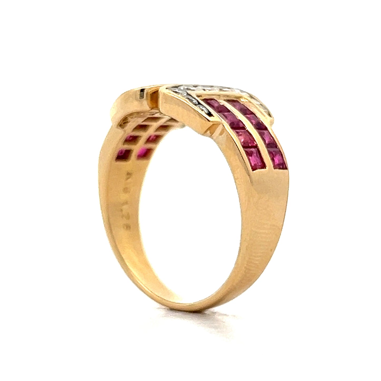 1.26 Ruby & Diamond Buckle Ring in 18k Yellow Gold