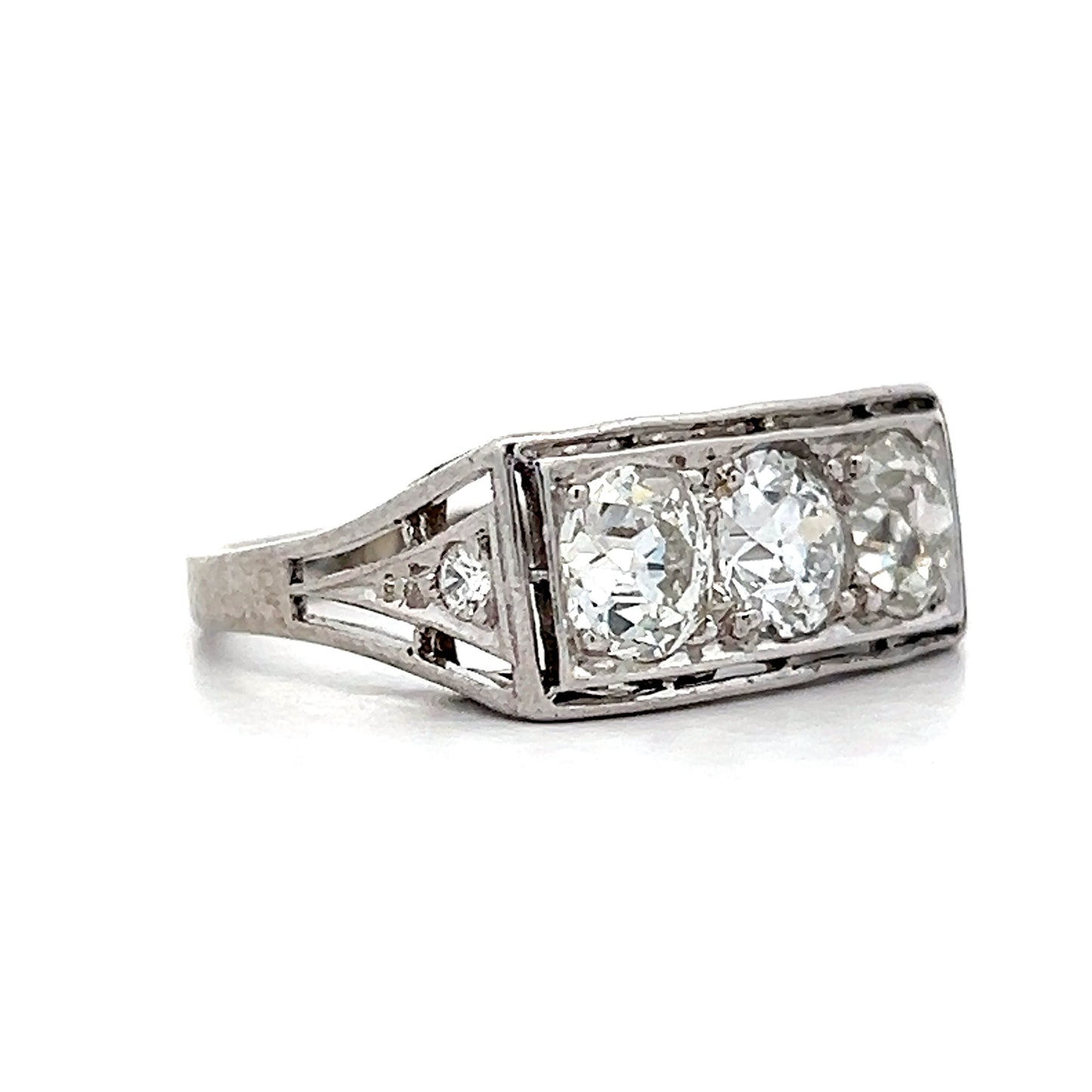 .92 Art Deco Three Stone Cocktail Ring in Platinum