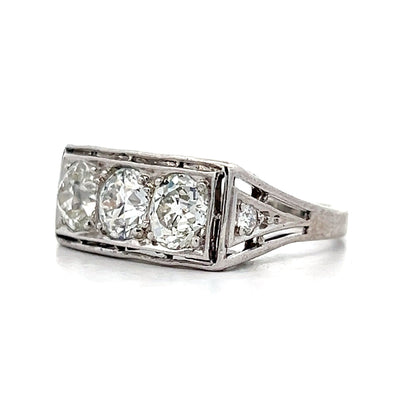 .92 Art Deco Three Stone Cocktail Ring in Platinum