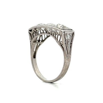 .92 Art Deco Three Stone Cocktail Ring in Platinum