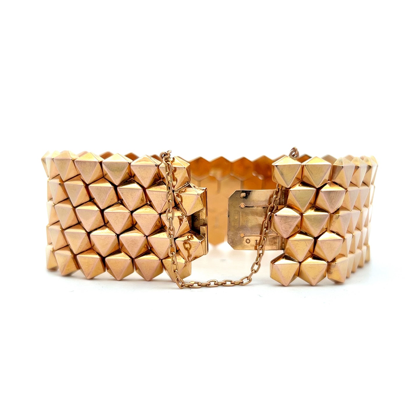 Vintage Wide Textured Studded Bracelet in 14k Rose Gold