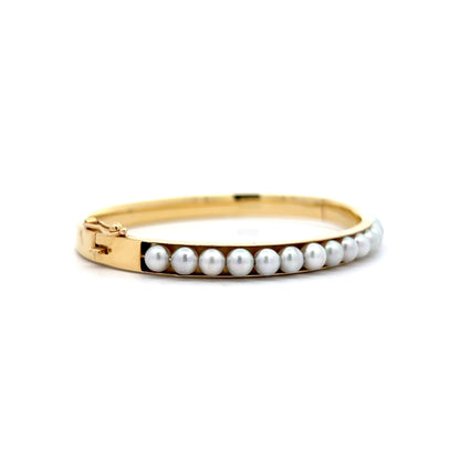 Pearl Bangle Bracelet in 14k Yellow Gold