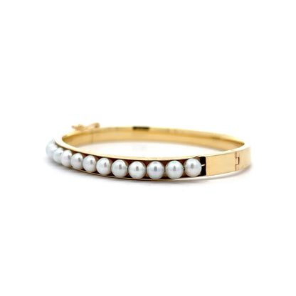 Pearl Bangle Bracelet in 14k Yellow Gold