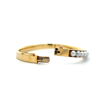 Pearl Bangle Bracelet in 14k Yellow Gold