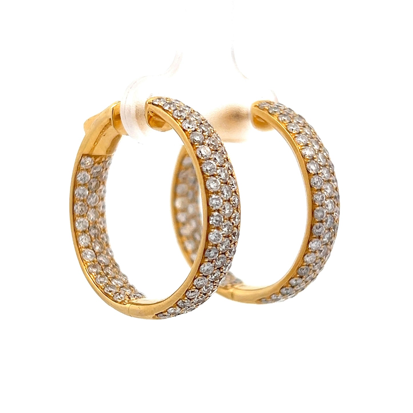 3.54 Pave Diamond Hoop Earrings in 18k Yellow Gold