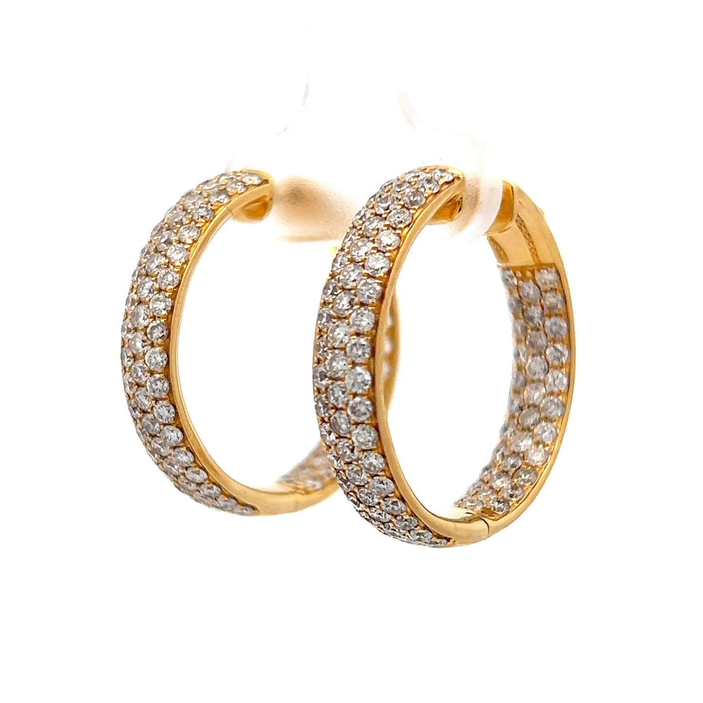 3.54 Pave Diamond Hoop Earrings in 18k Yellow Gold